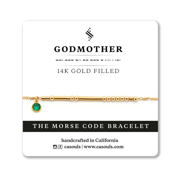 Godmother Birthstone Morse Code Bracelet Silver and Gold CA Souls CA SOULS